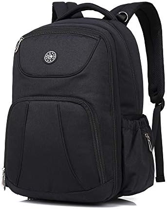 Changing Backpack, Baby Nappy Backpack Large Capacity Multi-Function Diaper Bag Mom Dad Travel Backpack with Insulated Milk Bottle Pocket Changing Mat Stroller Straps Black