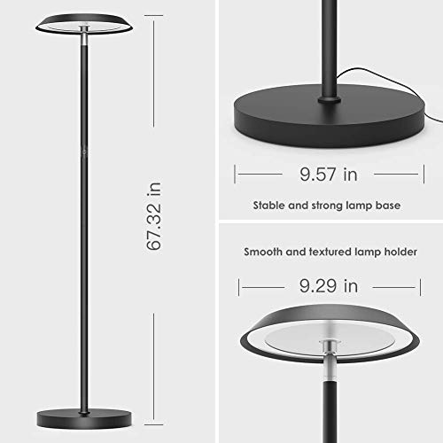 Floor lamp, Lamps For Living Room, LED Dimmable Modern Tall Standing Pole Light, TECKIN Touch Control Reading Light for Bedrooms Offices,3000K Warm White, 20W, Black