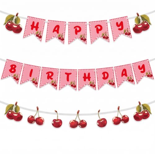Bourns Cherry Birthday Decorations,Cherry Happy Birthday Banners,Fruit Theme Cherry Party Decorations at Amazon