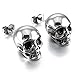 INBLUE Men's Stainless Steel Stud Earrings Silver Tone Skull