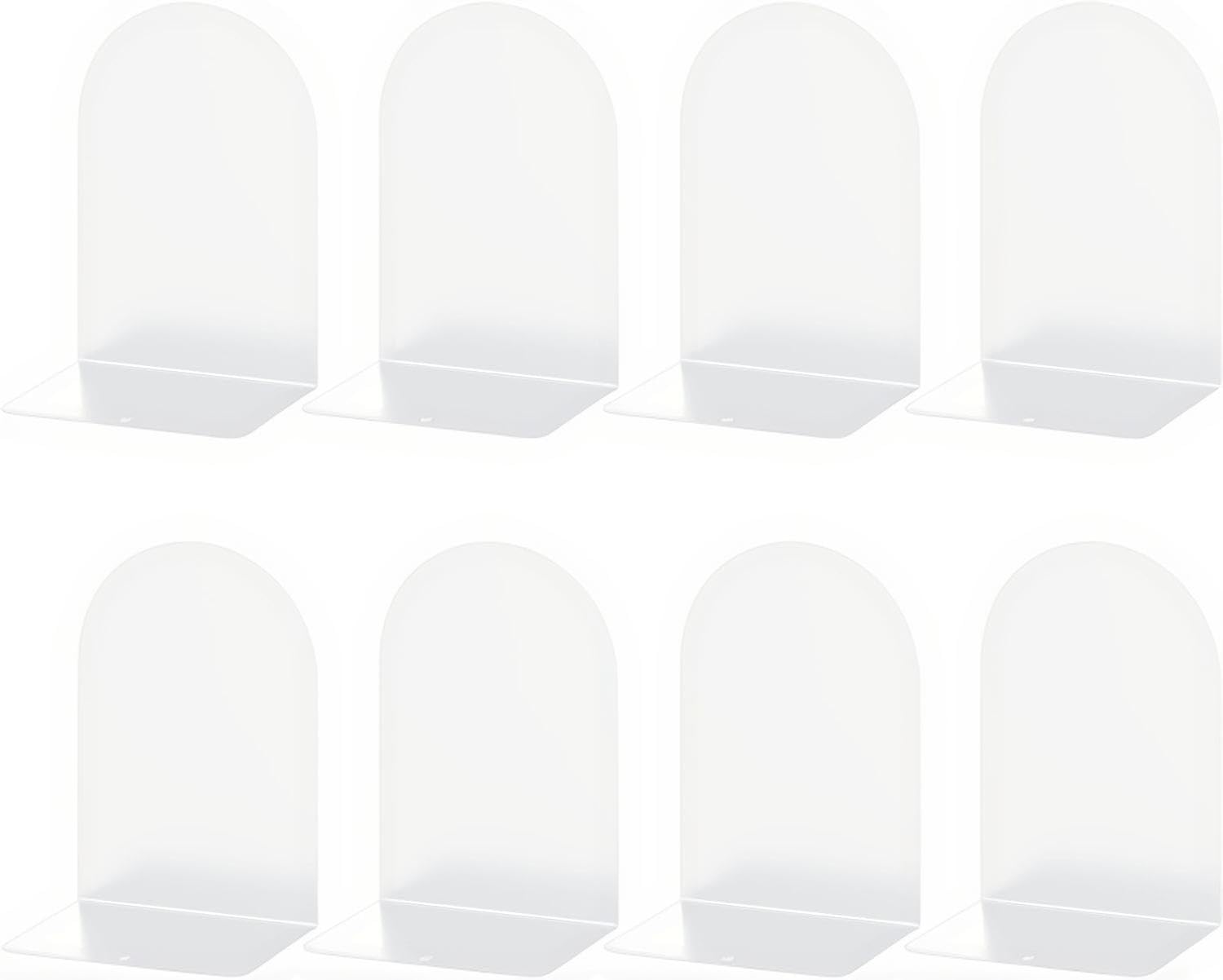 Deefongo Book Ends, 4 Pair White Metal Bookends - Non Skid, No Rusting Book Stopper for Home, Office, Library