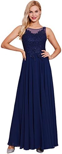 Tanpell Womens Straps Appliques Long Chiffon Formal Party Dress (16, Dark Royal Blue)