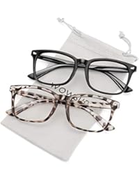 WOWSUN Non Prescription Glasses for Women Men,Clear Lens Eyeglasses Fashion Nerd Optical Frames Fake Eye Glasses 2 PACK Leopard Black Frame
