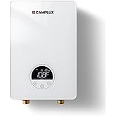 CAMPLUX Tankless Water Heater Electric 6kW at 240 Volts, Point of Use Instant Hot Water Heater CSA Approved with Temperature Display, Under Sink Self Modulating Technology, White