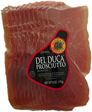 Del Duca Sliced Prosciutto 6 Ounces (Pack of 2) with Tesadorz Resealable Bags