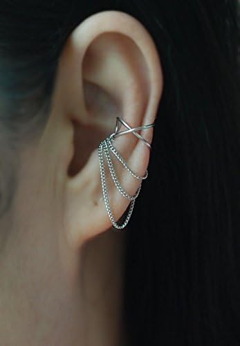 Ear Cuff, 20gauge 3 Chains Cross X ear cuff,No Piercing Cartilage Ear Cuff, Ear Jacket, Ear Wrap/Please select an option.