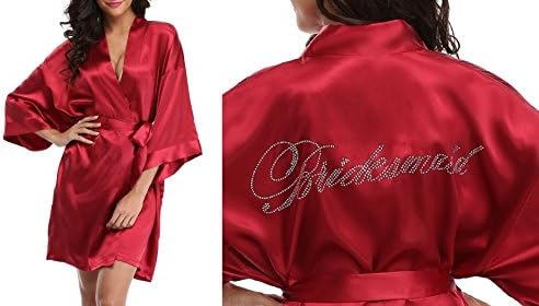 Women's Satin Wedding Dressing Gown Short Kimono Robe for Bride Bridesmaid