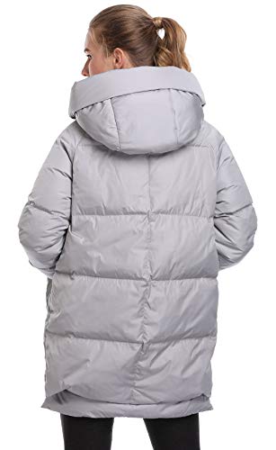 FADSHOW Women's Winter Thickened Down Jackets Long Down Coats Warm Parka with Hood,Grey,S