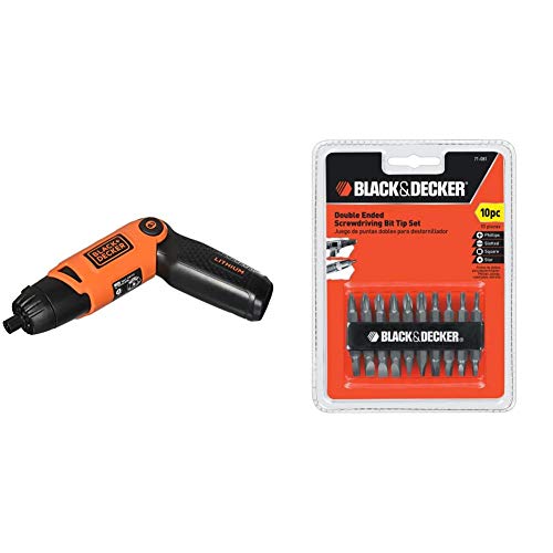 BLACK+DECKER Cordless Screwdriver with Pivoting Handle, 3.6V (Li2000) & Screwdriver Bit Set