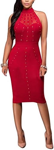 Synen Women's Mesh Rivets Sleeveless Bodycon Vintage Cocktail Dresses