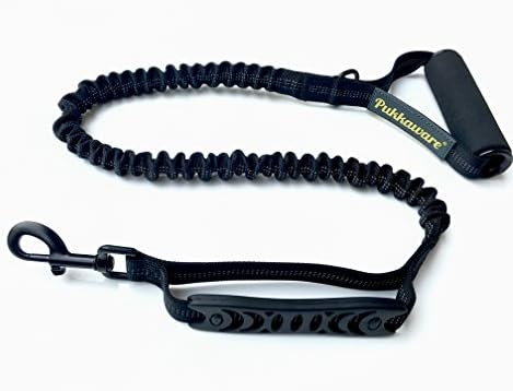 Premium High Quality Strong Dog Lead - Anti Pull Shock Absorber - Bungee Elastic Elasticated Stretchy Stretch Leash - with Reflective Safety Stitching - Comfortable Foam Handle - 2nd Close Control Traffic Handle - D-ring for Accessories - for Small , Medium, Large Dogs for Training, Running, Jogging, Walking Black 5FT