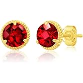 14k White or Yellow Gold Roped Halo Gemstone Round Stud Earrings for Women 6mm Birthstone with Push Backs by MAX + STONE