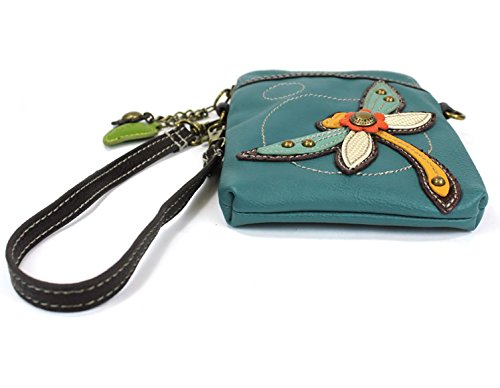 Chala Crossbody Cell Phone Purse - Women PU Leather Multicolor Handbag with Adjustable Strap - Dragonfly - Turquoise