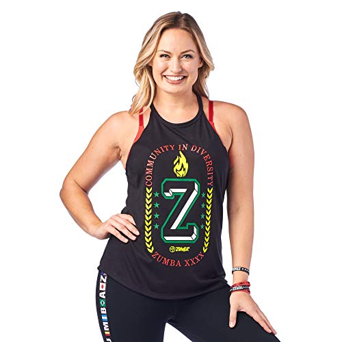 Zumba Workout High Neck Tank Top Activewear Graphic Dance Fitness Top for Women, Bold Black 1, M - Thumbnail 4