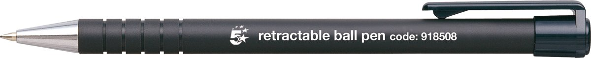 5 Star 918508 Ballpoint Pen Retractable Soft Grip Medium 1.0mm Tip 0.5mm Line Black [Pack of 12]