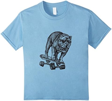 Kids Cool Skateboarding English Bulldog T Shirt Cute Funny Pet 12 Baby Blue