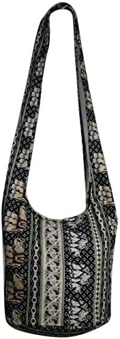 Tonka Elephant Shoulder Sling Hippie Bag Crossbody Handbags Messenger Bags Purse Regular Size Black