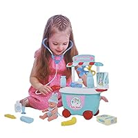 Auvem Doctor Cart Pretend Play Set, Kids Doctor Nurse Medical and Stethoscope Role Play Set Carry Case Kit Simulation Toy Fun Gift for Children Toddlers Boys Girls (Multicolor)