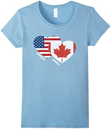 Women's Canada Flag T-Shirt Canadian American Flag Tee Shirt Medium Baby Blue