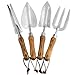 Wood Garden Hand Tools, 4-Piece Set, Stainless Steel - Heavy-Duty Gardening Tool Kit for Women with Trowel, Transplanter, Hand Fork, All-Purpose Weeder - Beautiful Planting Gift Sets