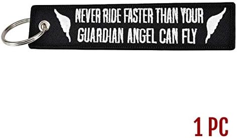 Key Rings Black Embroidery Key Chain for Motorcycles Key Fobs Key Ring OEM Keychain Never Drive Faster Than Your Guardian Angel Can Fly - (Color Name: 1 PCS)