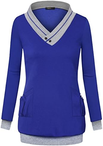 Vafoly Women's V-Neck Sweatshirt Casual Long Sleeve Lightweight Pockets Button Pullover Tunic