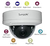 Sumpple Wired Night Vision Infrared 720P 1.0MP Security Internet Dome IP Network Camera, Motion Sensor Detection, 8X Digital Zoom, Video Record, Email Alarm, Work on iPhone, Android Phone or PC