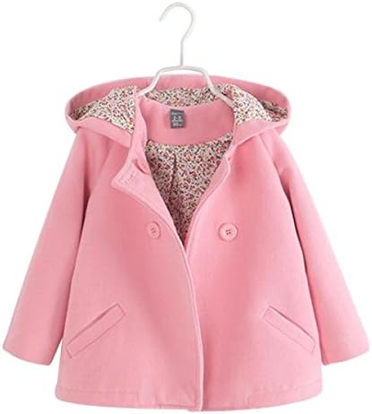 Baby Girls Double Breasted Hooded Woolen Coat Outerwear (6/120#, Pink)
