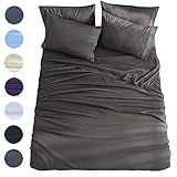 Shilucheng Queen Size 6-Piece Bed Sheets Set Microfiber 1800 Thread Count Percale 16 Inch Deep Pockets Super Soft and Comforterble Wrinkle Fade and Hypoallergenic(Queen, Dark Grey)
