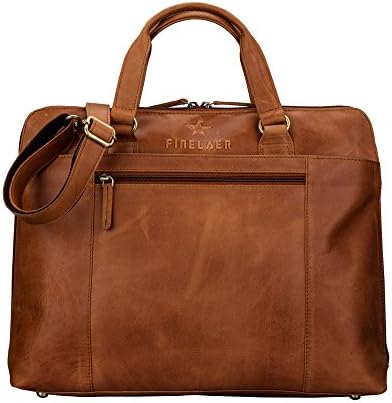Leather Laptop Briefcase Messenger Brown bag with Pockets Zipper For Men and Women | Finelaer