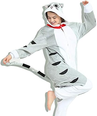 DUKUNKUN Cheese Cat Adult Halloween Women Men Tabby Cat Pajamas Halloween Pajamas Christmas Cartoon Party