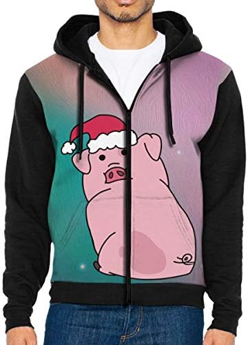Christmas Waddles The Pig Mens Casual Hoodie Zip-Up Long Sleeve Active