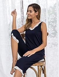 Conjunto de pijama de encaje con cuello en V para dama