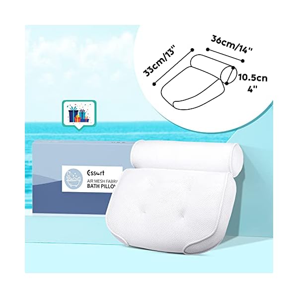 Essort Bath Pillow Spa Bathtub Pillow with 4 Suction Cups, Head, Neck, Back and Shoulder Support Bath Pillows for Hot…