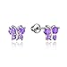 925 Sterling Silver Rhodium Plated Butterfly Purple Cubic Zirconia Stud Screwback Baby Girls Earrings