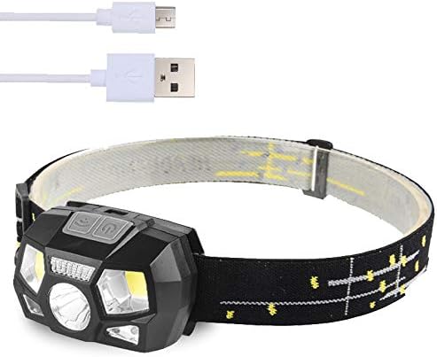 Justech Ultra Bright USB Rechargeable LED Headlamp Waterproof Lightweight Head Torch with 5 Lighting Modes Finger Induction Switch 100LM for Running Fishing Camping Hiking Bicycling
