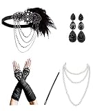 1920s Accessories Headband Necklace Gloves Cigarette Holder Flapper Costume Accessories Set for Women(af1)
