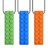 3 Pack Sensory Chewing Necklace for ADHD, Teething, Autism, Biting, Oral Motor Chewy Stick/Tube Toy Jewelry for Boys, Girls, Adults, Toddlers(Blue, Green, Orange) by Accmor