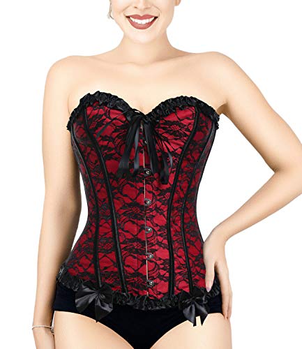SLIMBELLE-Bustier-Corsetto-Top-in-Pizzo-Floreale-Disossato-Overbust-Gothic-Sexy-Cincher-per-Natale-e-Feste-con-1-Perizoma