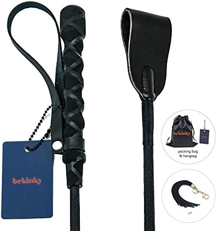 bekinky Riding Crop Horse Whip Flogger with Premium Leather Slapper Jump Bat (Black, 20.5inch)