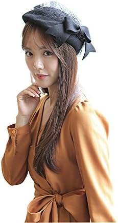 NE Norboe Fascinator Wedding Pillbox Hats Wool Church Hat Bow Veil for Women
