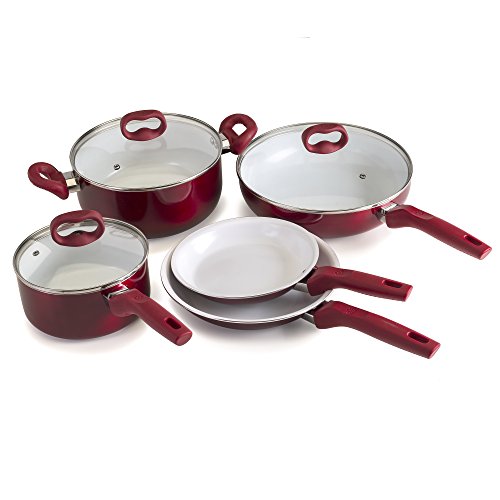 Click Here to See More Images Ecolution Bliss 8Piece Non-Stick Cookware Set - PFOA, PTFE & Lead Free, , Candy Apple Exterior / White Interior