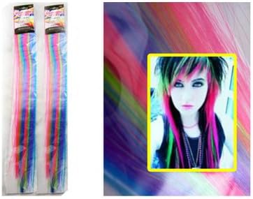 4 PC Hair Feather Extensions 18" Clip On Long Color Synthetic Neon Rainbow Curl