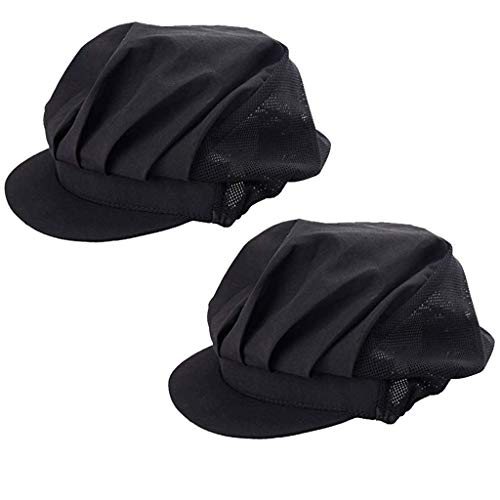 Jahome Women Mesh Industrial Anti-Dust Workshop Hats Kitchen Canteen Food Hat Chef Hair Net (Black2 pcs)