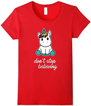 Women's Unicorn T-Shirt  Don't Stop Believing T-Shirt Medium Red