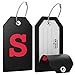 Shacke Initial Luggage Tag with Full Privacy Cover and Stainless Steel Loop - Black (Letter S)