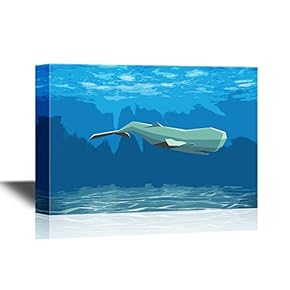Canvas Wall Art - A Geometric Whale Swimming Under The Ocean - Gallery Wrap Modern Home Art | Ready to Hang - 12x18 inches