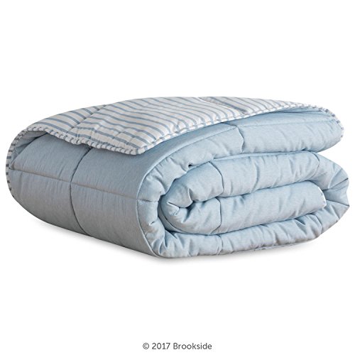 BROOKSIDE Striped Chambray Comforter Set - Includes 1 Pillow Sham - Reversible - Down Alternative - Hypoallergenic - All Season - Box Stitched Design - Twin - Calm Sea Blue