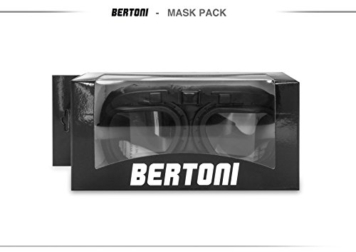 Vintage Motorcycle Goggles in Black Leather and Orange Stitching with Anticrash Lenses By Bertoni Italy - AF196B - Motorbike Aviator Goggles