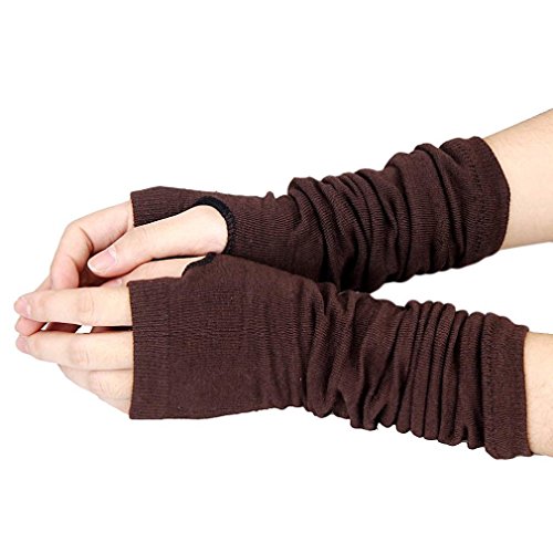 Long Fingerless Gloves,Morecome Winter Wrist Arm Hand Warmer Knitted Mitten (Coffee) - Thumbnail 4